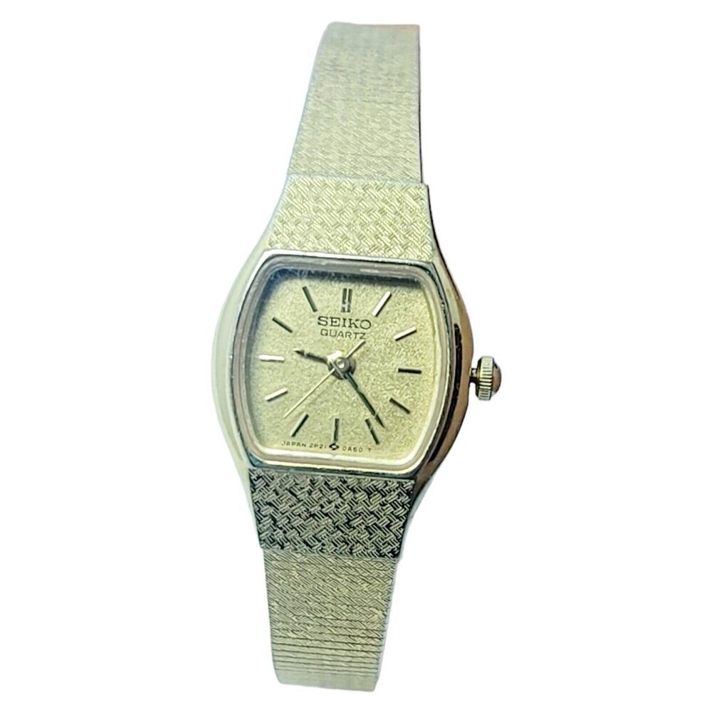Vtg Seiko Womens Square Watch Gold Tone‎ Quarts Steel Back 2P21-5429 New Battery